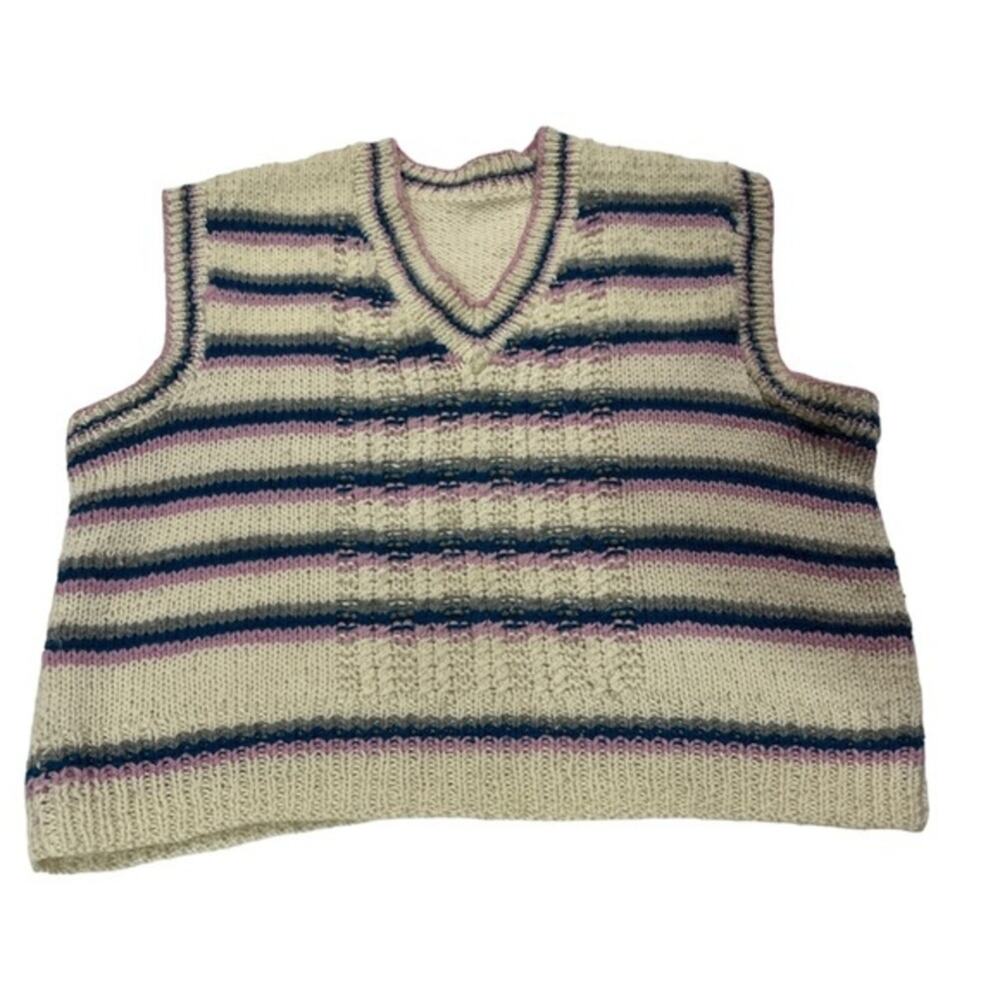 Vintage 90s 80s Striped Cozy Knit Grandpa Granny Core Sleeveless Vest Top Size S